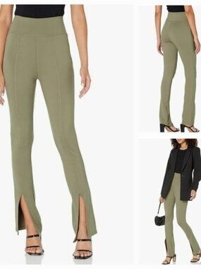 The Drop Women's SZ L High Rise Flare Leggings Sexy Split Hem Army Green Pants